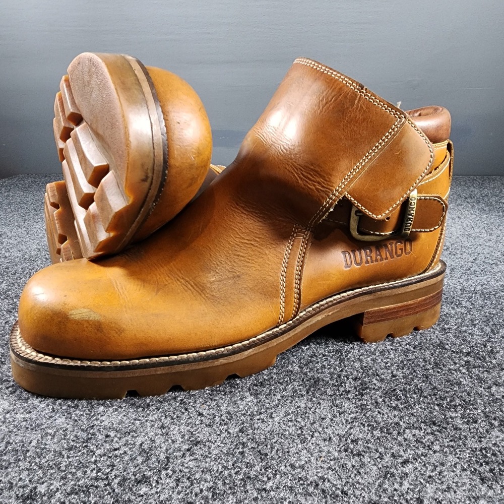 Durango Buckle Strap Leather Ankle Boots Mens 9.5 D Tan Lug Sole - Picture 2 of 10